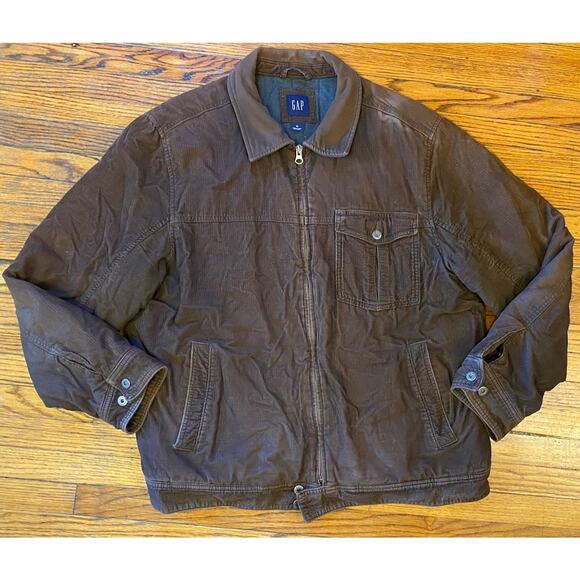 Vintage Y2K Gap Jacket Corduroy Quilted Contrast Collar Full Zip Brown Mens XL - Picture 1 of 10